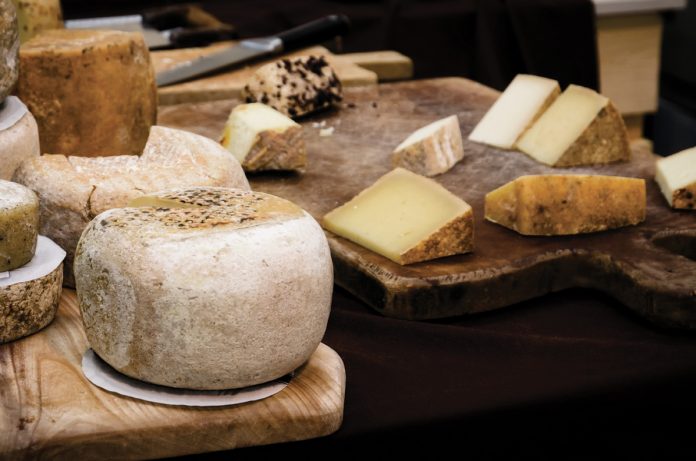 italian hard cheese on a market stall
